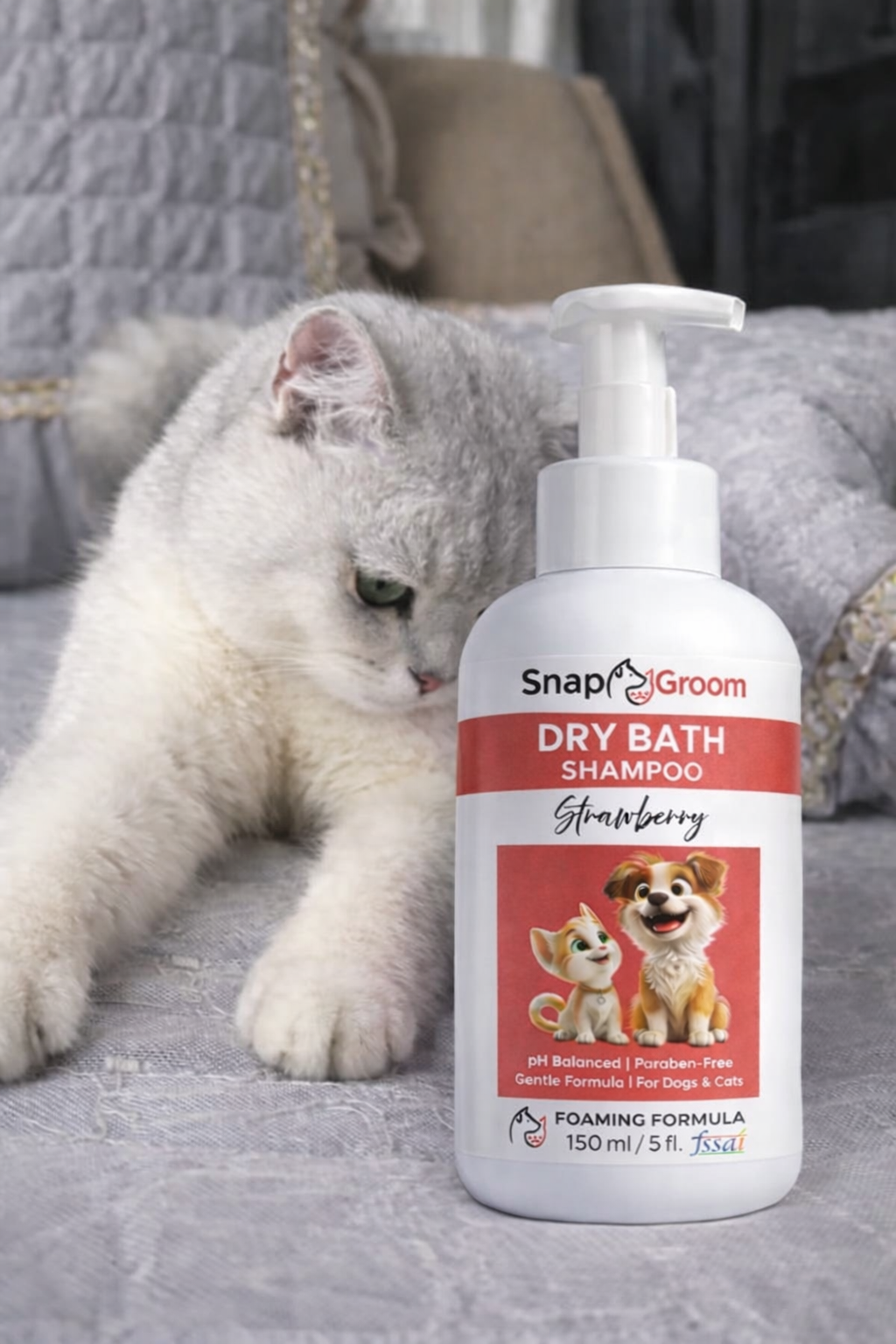 Snapgroom Waterless Dry Shampoo for Cats with microfiber towel