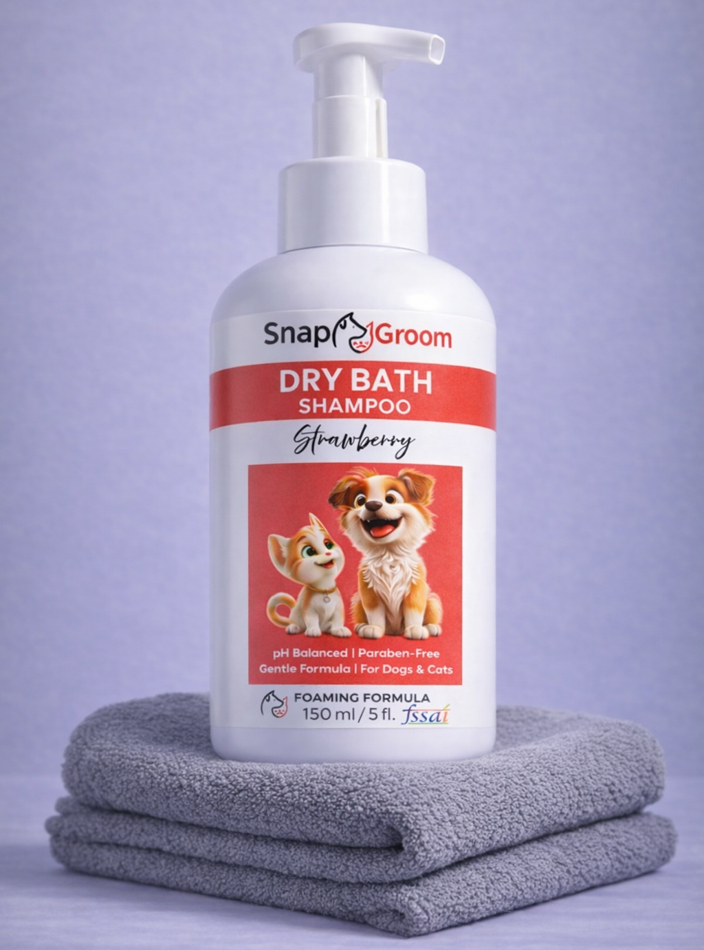 Snapgroom Waterless Dry Shampoo for Dogs & Cats with microfiber towel