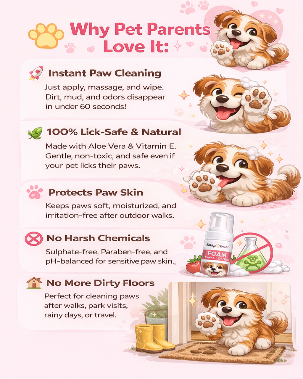 Dry paw cleaner shampoo with Dogs & Cats with microfiber towel and Pet Brush