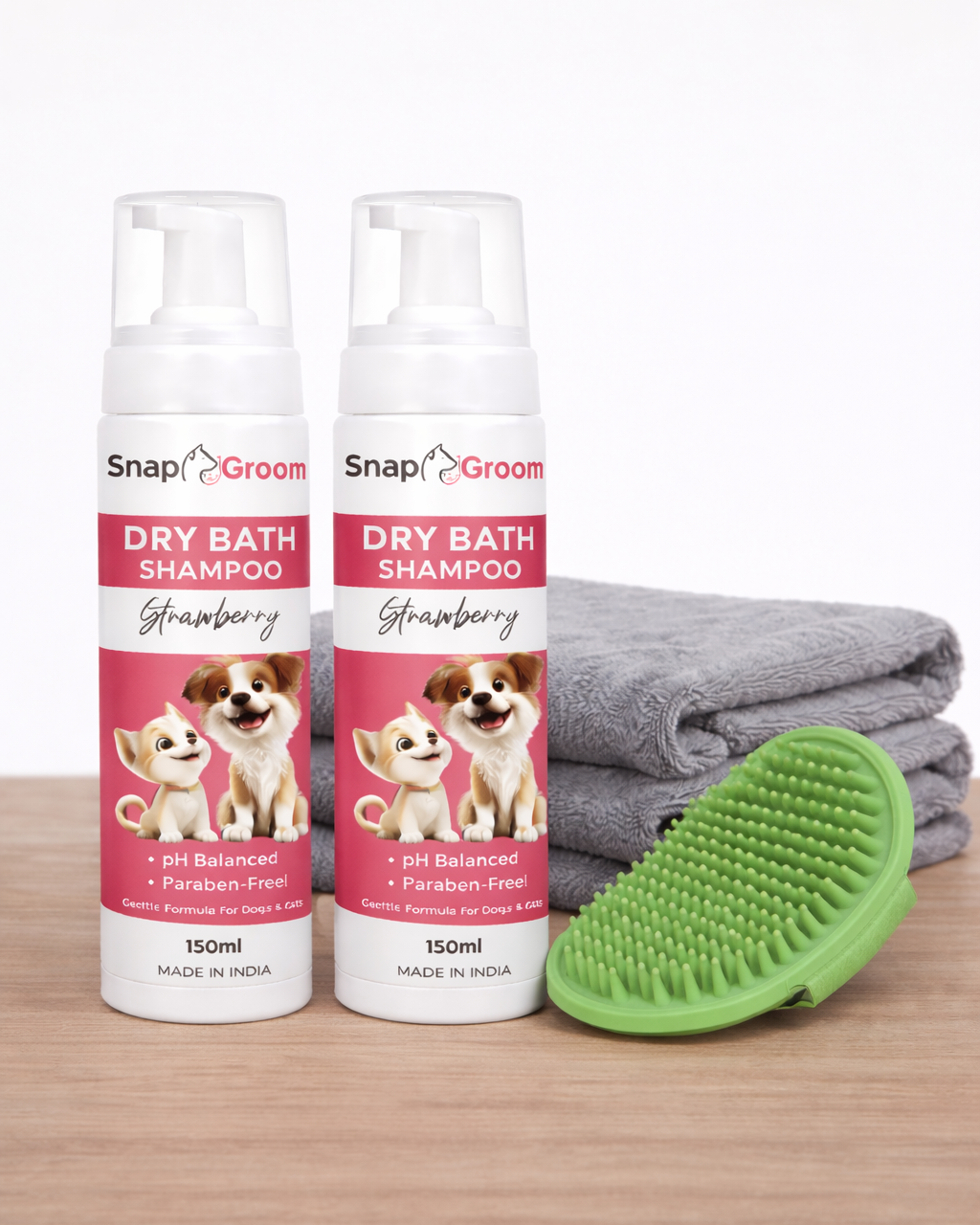 Waterless Dry Shampoo for Dogs & Cats with microfiber towel and Pet Brush