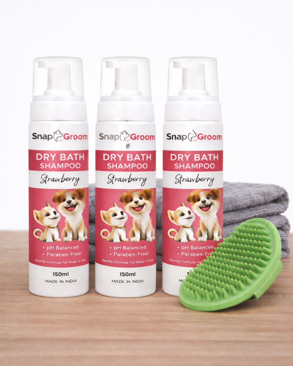 Waterless Dry Shampoo for Dogs & Cats with microfiber towel and Pet Brush